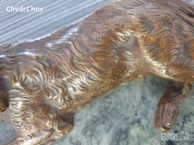 Parvis статуетка 30см-5кг/стара френска бронзова скулптура/фигура на куче-сетер/зелен мрамор, снимка 8 - Антикварни и старинни предмети - 51325012