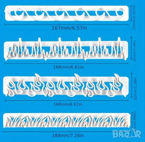4 броя резец резци вълни висулки огън трева  декорация фондан торта , снимка 4 - Форми - 52805833