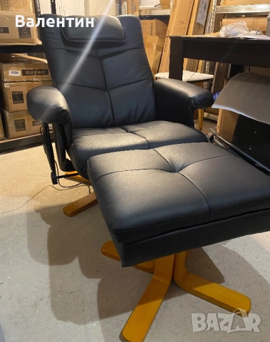 Масажен кожен фотьойл с табуретка, снимка 7 - Дивани и мека мебел - 52526306