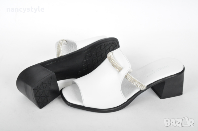 СЕЗОН'24! Елегантни дамски чехли от естествена кожа на ток - Два цвята, снимка 5 - Чехли - 44938419