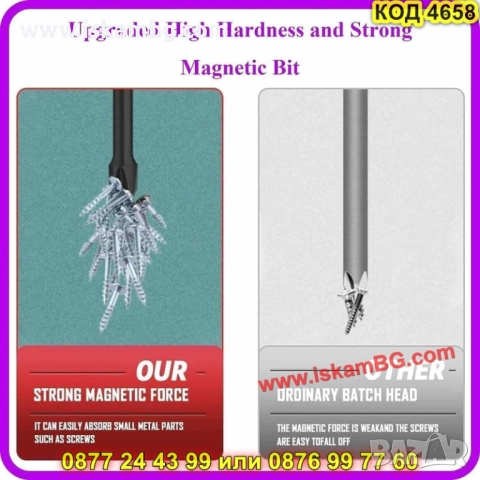 Магнитни накрайници за винтоверт комплект 6 броя - КОД 4658, снимка 5 - Винтоверти - 52069439