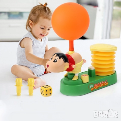   Забавна детска игра със зарчета и количка за надуване 