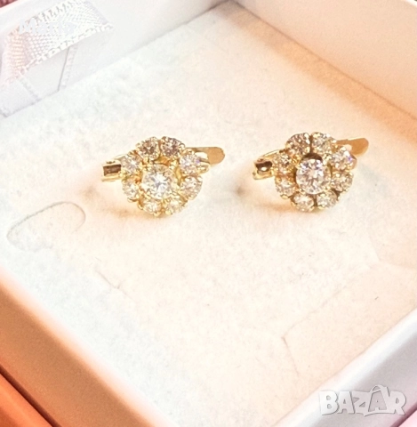 Дамски обеци жълто злато и брилянти, снимка 10 - Обеци - 52470761