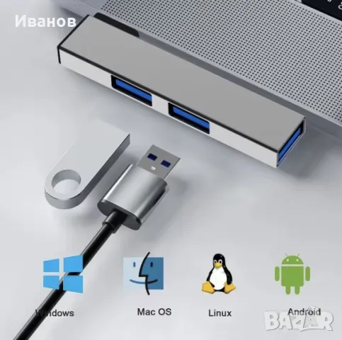 USB HUB/ЮСБ ХЪБ Type C с 3 порта , снимка 4 - Суичове - 43791669