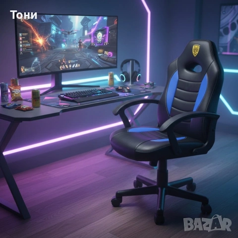 Детски геймърски офис стол – Спортен дизайн, ергономичен и регулируем, снимка 2 - Столове - 53422167