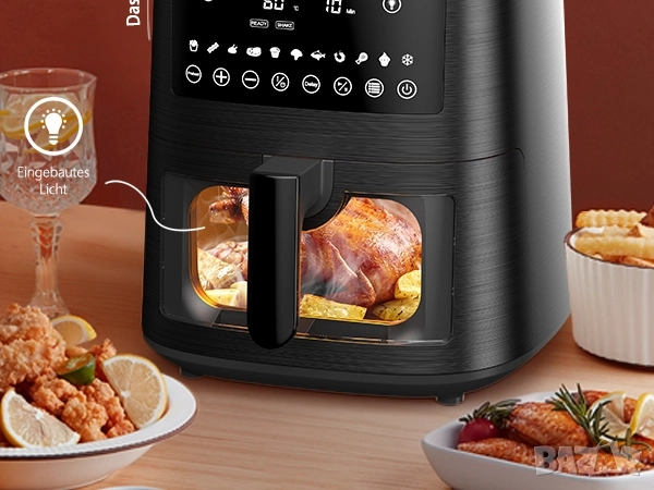 Фритюрник с горещ въздух (Air Fryer) XXL 7.2 литра с прозорец за наблюдение и сензорен LED дисплей, снимка 9 - Фритюрници - 52569168