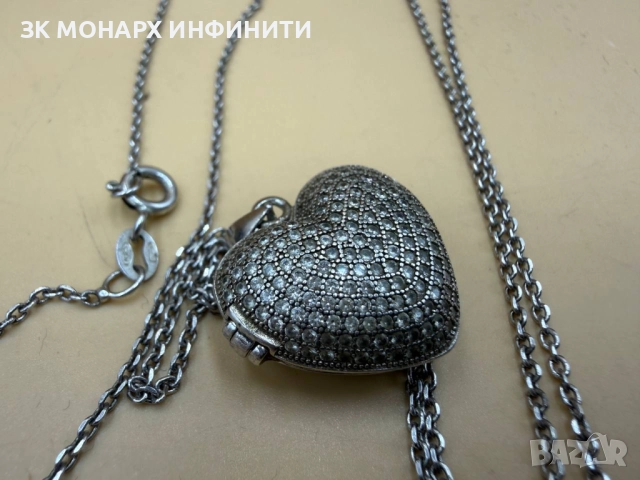 Сребърен ланец със сребърна висулка сърце /925/, снимка 4 - Колиета, медальони, синджири - 52298782