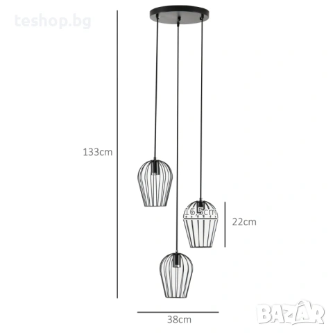 Полилей висящ винтидж ретро, геометричен, черен Ø 38 x 145 см височина, снимка 2 - Лампи за таван - 53045130