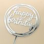 Сребрист акрилен топер Happy birthday за декорация на торта , снимка 1 - Други - 45930293