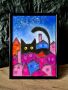 Сам в града, черна котка, картина оригинал, снимка 1 - Картини - 46024261