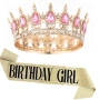 Комплект златиста корона тиара с камъни с лента за рожден ден Birthday girl, снимка 2