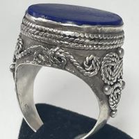 Стар сребърен пръстен ръчна изработка с Лапис лазули, снимка 4 - Антикварни и старинни предмети - 45462921