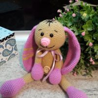 Плетена играчка Заек-Беби 2, Плетени, ръчно изработени, прекрасен подарък, снимка 6 - Плюшени играчки - 38319031