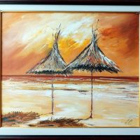 Картина "Чадъри на плажа", худ. А. Симеонов, снимка 1 - Картини - 45126295