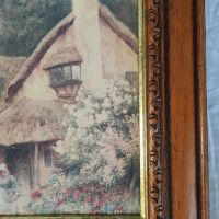 Стар прекрасен принт по известната картина „Cottage Garden“ British School - 19th на Strachan Artur , снимка 2 - Антикварни и старинни предмети - 45477362