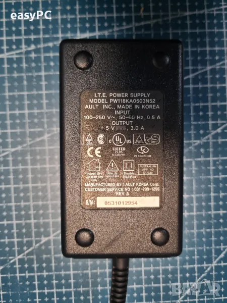 Оригинален захранващ адаптер AULT KOREA Corp. 5.0V 3.0A PW118KA0503N52, снимка 1