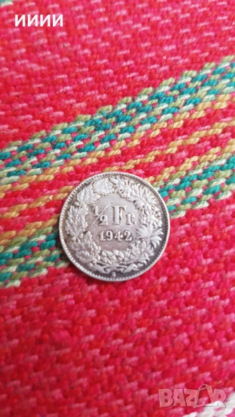 Сребърна монета 1/2 франк 1942, снимка 1