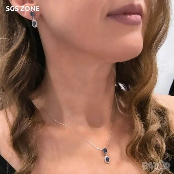 СРЕБЪРЕНИ ОБЕЦИ СЪС САПФИР , снимка 1