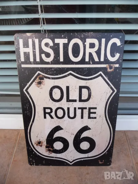 Метална табела Historic Old Route 66 Историческата магистрала дупки куршуми, снимка 1