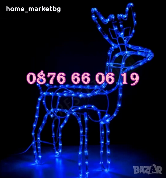 Коледен светещ елен, коледна украса, синя светлина, снимка 1