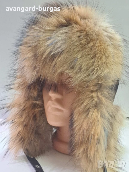 Дамска кожена шапка ушанка, лукс Енот -234, снимка 1