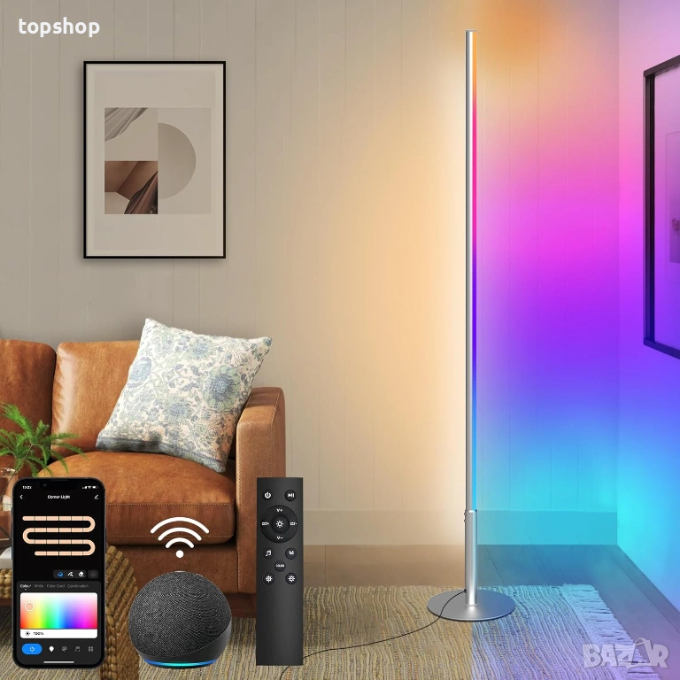 Смарт LED Лампа (Лампион) 147см – RGB + Топло/Студено Бяло, WiFi, Alexa & Google  , снимка 1