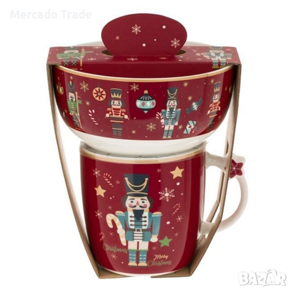 Комплект коледна чаша и купа Mercado Trade, Лешникотрошачката, Червен, снимка 1