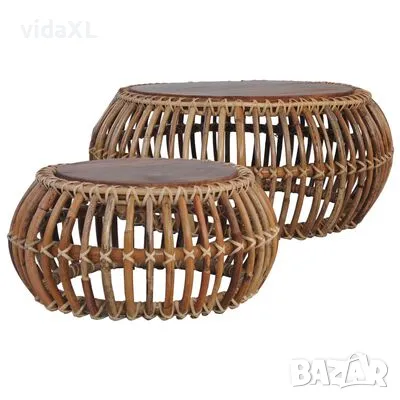 vidaXL Маси за кафе, 2 бр, естествен ратан（SKU:283082, снимка 1