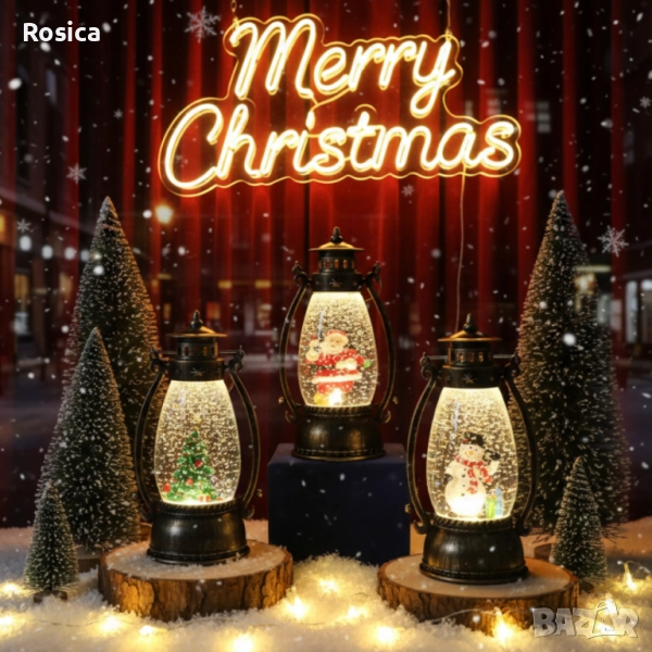 Ретро LED коледен фенер с падащ сняг – магическа светлина и празничен уют, снимка 1
