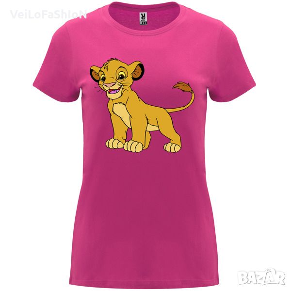 Нова дамска тениска с героя Симба в цвят циклама, снимка 1