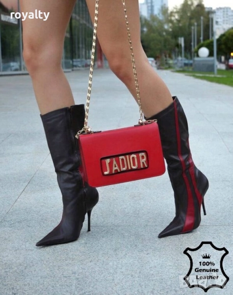 Ботуши на ток - кафяво и червено ЕСТЕСТВЕНА кожа, снимка 1