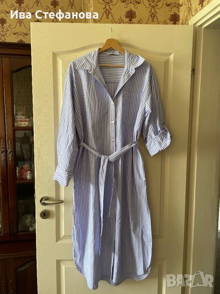  нова памучна памук класическа ежедневна елегантна синя рае нова дълга  рокля  риза, снимка 1