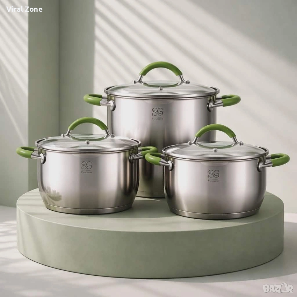 Комплект тенджери Swissgold Alana – 3 броя с капак от неръждаема стомана с 5-слойно капсулно дъно, снимка 1