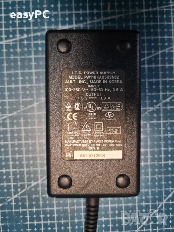 Оригинален захранващ адаптер AULT KOREA Corp. 5.0V 3.0A PW118KA0503N52, снимка 1 - Друга електроника - 48139579