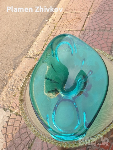 голяма масивна фруктиера от ръчно изтеглено стъкло, снимка 2 - Антикварни и старинни предмети - 52838510