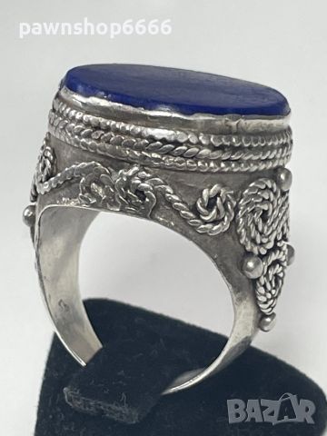 Стар сребърен пръстен ръчна изработка с Лапис лазули, снимка 4 - Антикварни и старинни предмети - 45462921