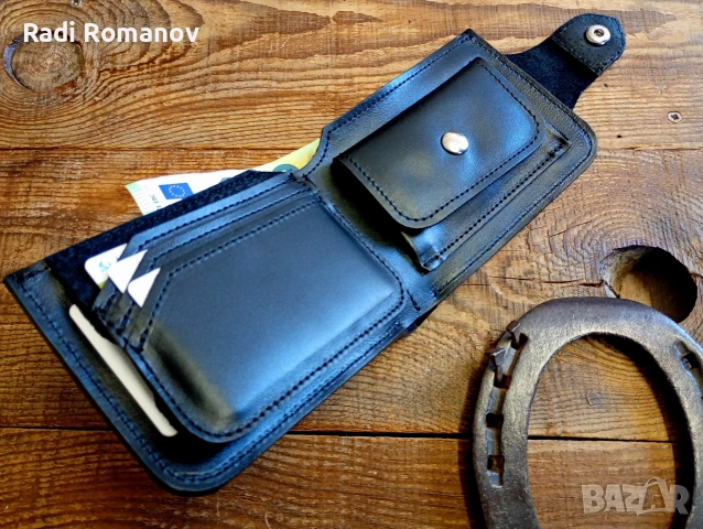 Ръчно изработен мъжки кожен портфейл с тематична бродерия , снимка 4 - Портфейли, портмонета - 54009715