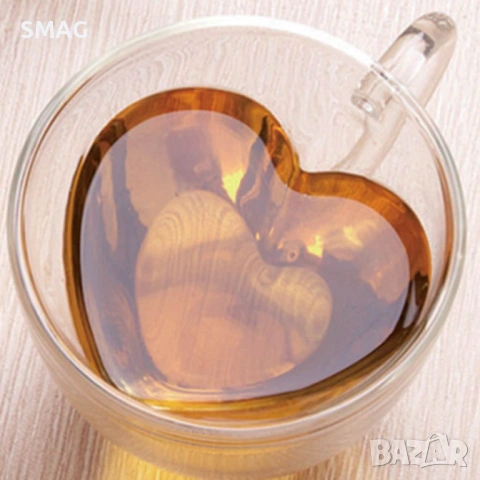 Стъклена двустенна чаша с форма на сърце – 240 мл_1197662, снимка 2 - Чаши - 53415903