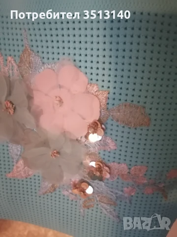 Текстилна чанта, платът е имитация на плетка с апликация машинна бродерия, снимка 3 - Чанти - 50599450