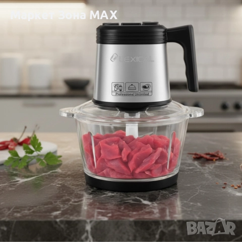 Електрически чопър Lexical LCH-1956 с 6 титаниеви ножа и стъклена купа, снимка 2 - Чопъри и пасатори - 52884440