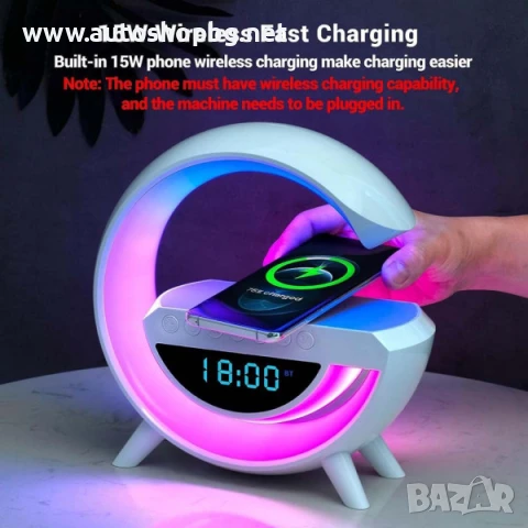 Лед лампа с BT високоговорител, часовник и безжично зареждане, снимка 5 - Стенни часовници - 51392875