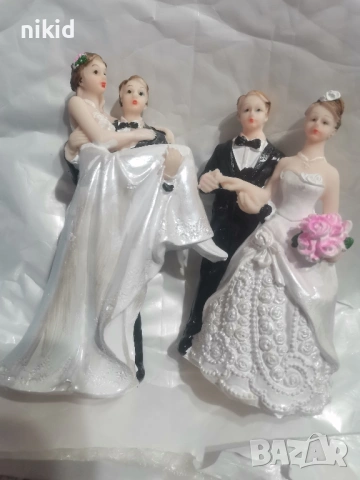 2 вида Младоженци двойка фигурка връх украса за сватба сватбена торта топер керамична