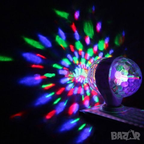 Диско LED лампа, въртяща се крушка - автоматично въртене с кристални топки, снимка 11 - Лед осветление - 45838052