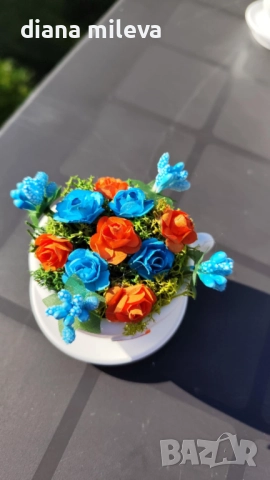 Сладурски чашки с нежни цветлета в синьо и оранжево!!, снимка 15 - Декорация за дома - 52934862