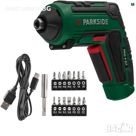 Акумулаторен винтоверт Parkside® PAS 4 C4 с 30 бита, USB зарядно устройство