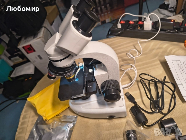 Бинокулярен микроскоп, Mmgoqqt, Метален, 40X-5000X, 3 обектива, LED осветление, Бял, снимка 8 - Медицинска апаратура - 53094367