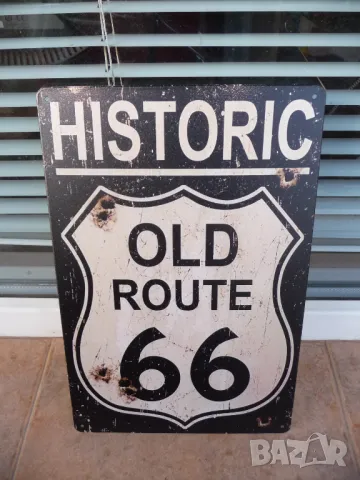 Метална табела Historic Old Route 66 Историческата магистрала дупки куршуми, снимка 1 - Декорация за дома - 49068837