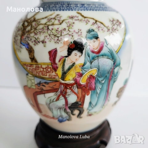 Китайски джинджифилов буркан на дървен постамент, снимка 6 - Други ценни предмети - 54241676