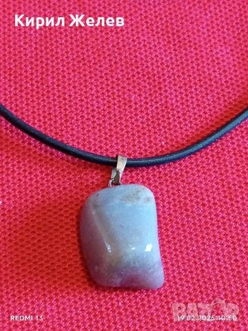 Колие с висулка Халцедон и кожа много красив стилен дизайн 51295, снимка 5 - Колиета, медальони, синджири - 53532134