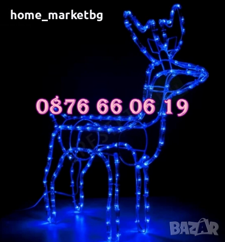 Коледен светещ елен, коледна украса, синя светлина